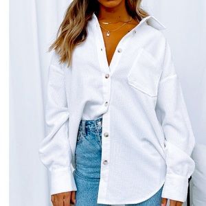 White Fox Out And About Cord Long Sleeve Shirt White